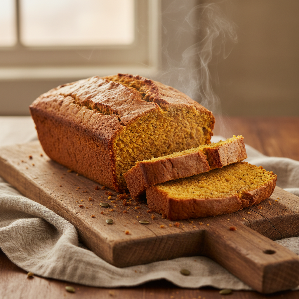 Homemade pumpkin bread loaf